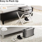 HITNET White Luggage Rack, Folding Suitcase Stand, Bamboo Luggage Holder with Storage for Guest Room Bedroom Hotel