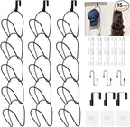 LINFIDITE 15 Pack Hat Rack Hanger Holder Organizer Closet Hanging Baseball Cap Display Storage Rack for Scarves Handbags Towels Clothes Ties Over Door Wall Mounted w Hanging Hook Black