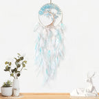 White and Cyan Dream Catcher Wall Decor Crystal Tree of Life Dream Catchers Handmade Feather Dreamcatcher Wall Hanging Ornament for Bedroom Living Room Home Decor
