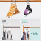 Pack of 50 Coat Hangers, Space-Saving Plastic Clothes Hangers, Non-Slip, 0.2 Inches Slim, 360° Swivel Silver Hook for Shirts, Pants, Suit & Wet/Dry Garments, Purple and Black