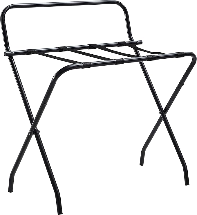 Kings Brand Furniture - Metal Foldable Luggage Rack, Suitcase Stand with Back, Black