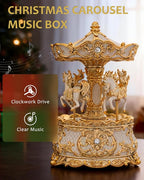 Carousel Horse Music Box, Vintage Gold Ivory Rotating Carousel Decor with Wind Up Musical Movement, Luxury Christmas Tabletop Decoration Gift for Women Mom Couples Kids