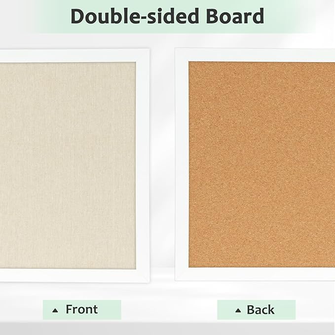 DOLLAR BOSS Cork Board Bulletin Board with Linen Double-Sided 30" x 20" Linen Corkboards for Walls Picture Display Vision Board for Office Home School Framed Picture Pin Board, 20 Pushpins 10 Clips