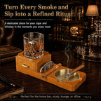 Cigar Ashtray Gift Set with Cigar Cutter, Whiskey Glass Tray and Wooden Ash Tray Outdoor Ashtray for Cigarettes, Great Decor for Home Office cigar Gifts for Men