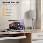 Dicoool Small Bedside Table lamp for Bedroom - 3 Color Temperatures Bedside Lamps with USB Ports for Housewarming, Pull Chain Table Lamps with AC Outlet, Nightstand Lamps for Kids Reading