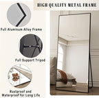 BEAUTYPEAK Full Length Mirror, 58"x14" Standing Hanging or Leaning Against Wall Floor Mirrors Body Dressing Wall-Mounted for Living Room, Bedroom with Aluminum Alloy Thin Frame, Black