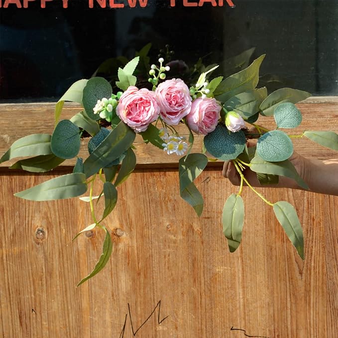 Artificial Peony Swag, Set of 2 Pink Flowers Swag Floral Swag Arrangements Decorative Wedding Arch Flowers for Wedding Arch Front Door Wall Decor
