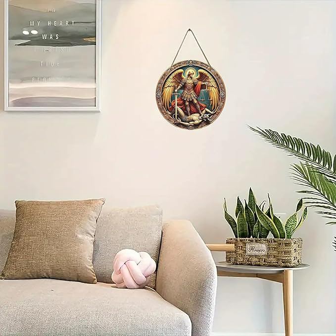 St. Michael San Miguel Arcangel Wall Pediments Home Decor Door Sign Plaques Hanging Pendant Decorations Batter Guard Angel Christian Religious Ornaments (B)
