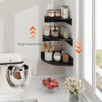 Homode Corner Floating Shelves, Set of 3 Corner Shelves Wall Mounted with Cable Hole, 3 Tier Wooden Hanging Corner Storage Shelf for Bedroom, Living Room, Kitchen, Black