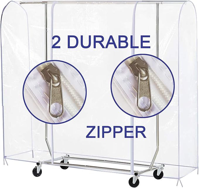 Ruibo Clear Garment Rack Cover for Clothes Rack Cover with 2 Durable Zipper/Clothing Waterproof, Dustproof Protector (M:59x20x60 inch)