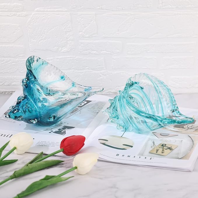 DOVDOV Blown Glass Conch Statues - Modern Glass Art, Conch Decorative Statues for Dining Tables, Entryways, Coffee Tables, Living Rooms, Kitchens, Shelf Fillers