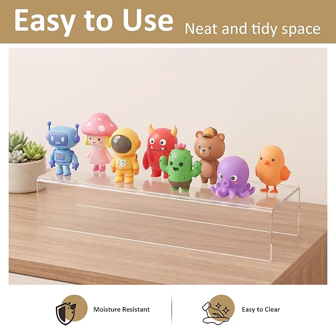 Acrylic Shelf Riser 15x4.7x3 pack of 2, Desktop Rectangular Acrylic Tray Pedestal Stand for Home Décor, Figures, Manga or Other Collectibles, 15x4.7x3 Inch