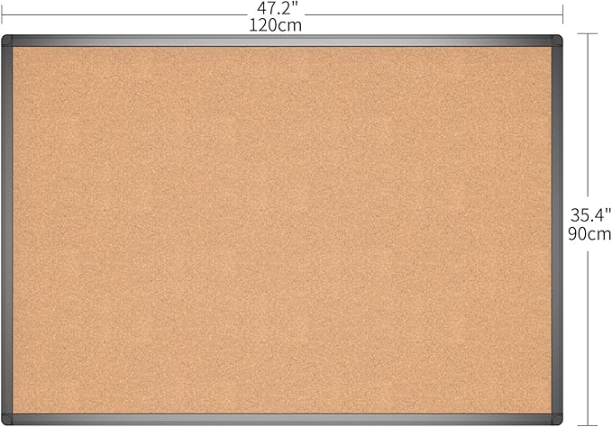 VIZ-PRO Cork Notice Board, 48 X 36 Inches, Cork Bulletin Board with Black Aluminium Frame