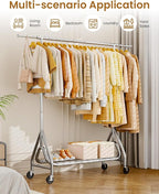Heavy Duty Garment Rack, Metal Clothes Rack Load 450 LBS, Rolling Clothing Racks for Hanging Clothes with Lockable Wheels, Wardrobe Closet Coat Racks for Bedroom, Silver