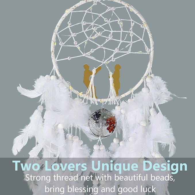 Dream Catchers Lovers Dream Catcher for Boys Large Dream Catcher for Girls Wall Hanging Tree of Life Wall Decor with LED Light Handmade Feather Dreamcatcher Native American Blessing Gifts