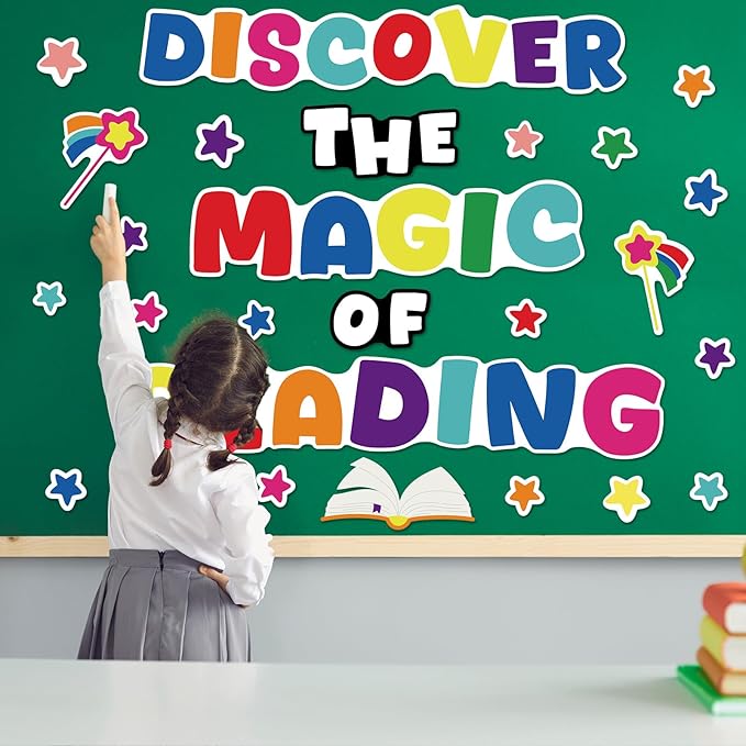 gisgfim Classroom Bulletin Board Decoration Set Wall Door Decor Colorful Reading Classroom Decorations for Kindergarten Preschool Elementary Middle School(Discover The Magic of Reading)