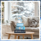 Lineshading 4 Pcs Snowman Christmas Table Decorations Blue and White Wooden Snowman Stacked Block Sign Gifts Winter Tiered Tray Decor Rustic Winter Centerpiece for Wonderland Party Home Kitchen