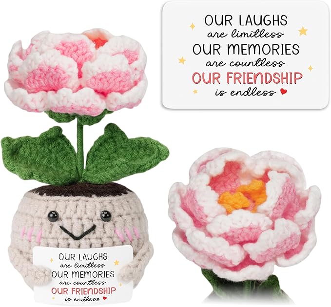 HEXMOZ Mothers Day Friend Gifts for Best Friend, Bestie, BFF, Soul Sister - Friendship Gifts for Women, Birthday Ideas - Handmade Emotional Support Collectible Peony Doll with Positive Card