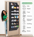 AOODA 24 Pairs Over the Door Shoe Organizer for Closet, Deep Pockets Large Hanging Shoe Rack for Door, 8-Tier Sneaker Holder Hanger, Black
