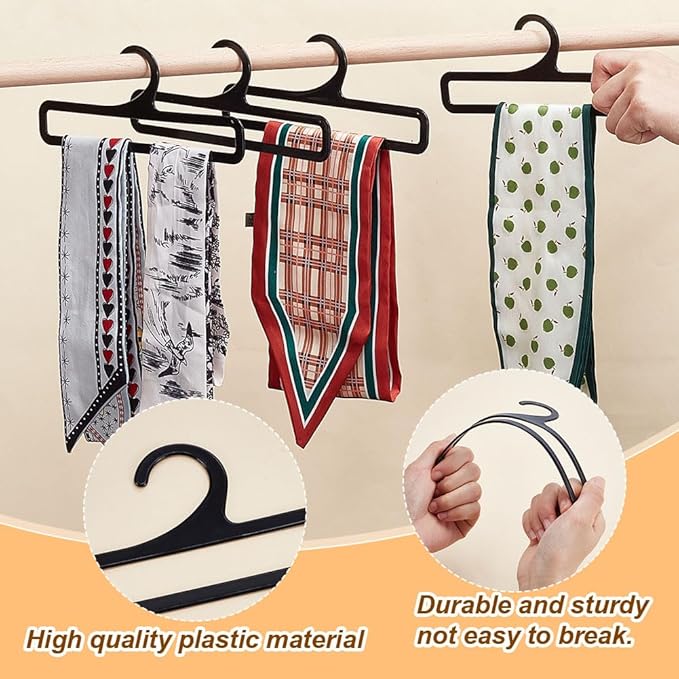 AHANDMAKER 10Pcs Plastic Hanger, Scarf Hanger Black Rectangular Towel Holders Space Saving Scarf Organizer Hooks Closet Organizers and Storage for Ties Scarves Belts, 7.6x3Inch