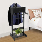 Suit Valet Stand Black, Freestanding Clothes Rack with Drawer & Shoe Rack, 33lbs Capacity, for Bedroom Hotel Entryway