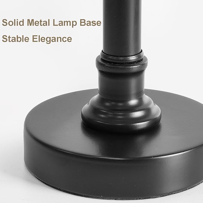 Oneach 19.5" Small Table Lamp for Bedroom - Bedside Lamps for Nightstand, Black Table Lamp for Living Room with Fabric Shade, Desk Reading Lamp for Kids Room Living Room Office Dorm