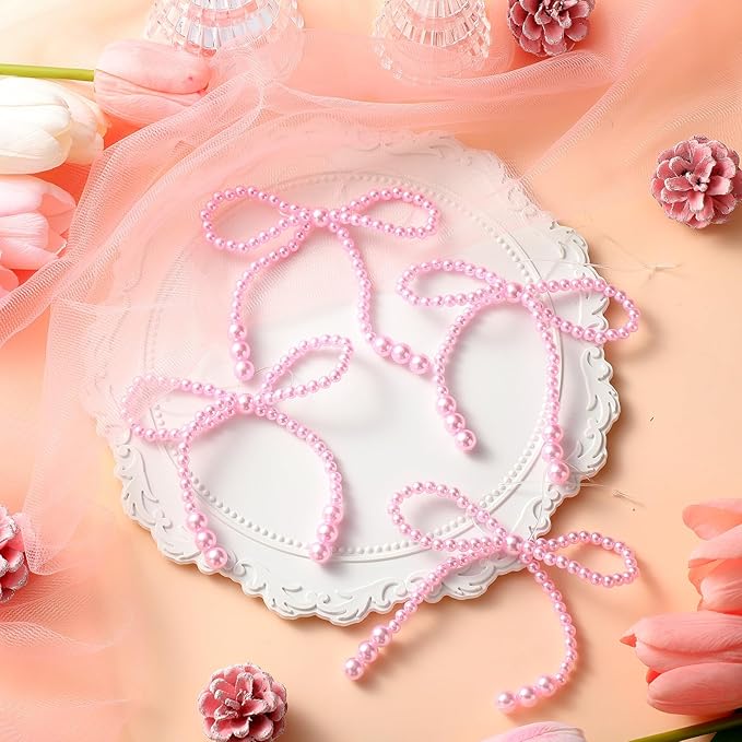 VioraWhite 12 Pcs Pearl Bow Ornaments Bowknot Tree Topper Decor Hanging Ornament Pendant Gift for Wedding Birthday Party Indoor Decoration (Pink)