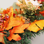 21.7Inch Artificial Fall Harvest Teardrop Swag for Front Door Thanksgiving Teardrop Wreath with Maple Leaves Berry Autumn Floral Swag for Home Wall(No Light)