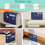 Sofa Armrest Organizer with 6 Pockets, Non-Slip Couch Recliner Armchair Caddy, Washable Remote Controls Holder, Storage for Magazine, Tablet (Navy)