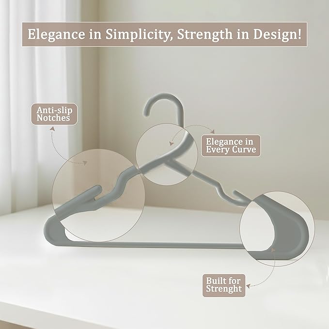 Utopia Home Plastic Hangers 20 Pack - Perfect Space Saving Clothes Hanger - Durable and Strong - Perfect Closet Organizers with Shoulder Grooves (Grey)