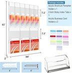 Acrylic Brochure Holder Wall Mount, Magazine and Pamphlet Display, Clear Literature Organizer Rack for 12 Pamphlets and 6 Magazines, Flyer Pamphlet Holder with Business Card Holders and Index Tabs