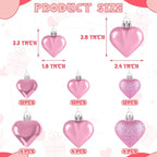 48PCS Valentine's Day Ornaments, Pink Heart Shaped Decorations, 2 Sizes Hanging Baubles, Glossy Ornaments for Wedding Anniversary Home Party Decor