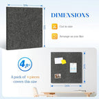 DOLLAR BOSS Felt Cork Board Tiles, 4 Packs 12" x 12" 1/2" Thick Cork Bulletin Board Self Adhesive Acoustic Panels Soundproof Corkboards for Walls with 40 Pushpins for Home Office Kitchen School, Grey