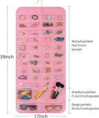Bloss Hanging Jewelry Organizer With 90 Pockets,Earring Holder Organizer Storage For Valentine's Day Gift,Double-Sided Jewelry Holder for Earrings, Necklaces, Rings on Closet,Wall,Door(Pinck)