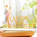Teenyyou Happy Engagement Sign Gold Engagement Table Decor Metal Centerpiece with Wooden Base Home Desk Decor Tabletop Ornament Elegant Blessing Gift for Bride and Groom Wedding Shower Ceremony Party