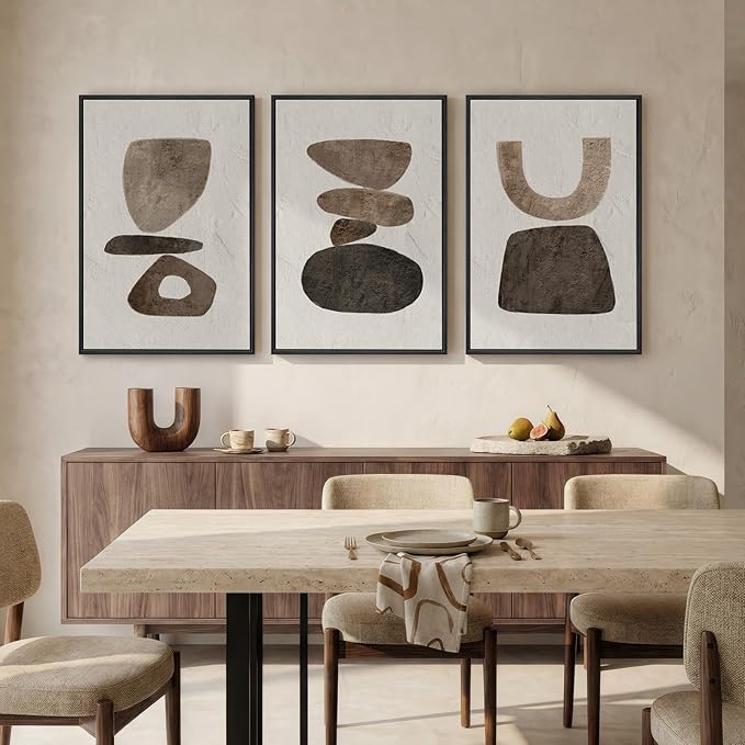 Large Framed Neutral Abstract Canvas Wall Art for Living Room, 3 Piece Wabi-Sabi Minimalist Modern Prints Paintings Artwork for Walls, Pictures Wall Decor for Bedroom, Office, Dining Room 24x36 In