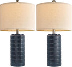 PoKat 23" Blue Table Lamps, Farmhouse Bedside Lamps for Bedroom Set of 2, Ceramic End Table Lamps for Living Room, Traditional Nightstand Desk Lamps, Medium