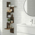 Furinno Rossi Corner Floating Shelves for Wall, 5-Tier Corner Rectangular Wall Shelf, S-Shape Radial Floating Book Shelf, Easy Assembly, for Bathroom, Bedroom, Living Room, Amber Pine