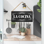 Kitchen Wood Sign Decor, La Cocina Spanish Door Wall Sign Decoration for Farmhouse Kitchen Dining Room Decor Hanging Sign, Housewarming Gifts for New House Home Women Men