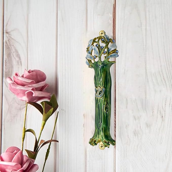 Mezuzah with Scroll for Door, Enamel&Zinc Alloy Blessing Mezuzah Case for Door, Colored Painted Mezuzha Scroll Kosher for Jewish Gifts/Jewish Decor, Christmas (Bright Green, 1.57x4.88 in)
