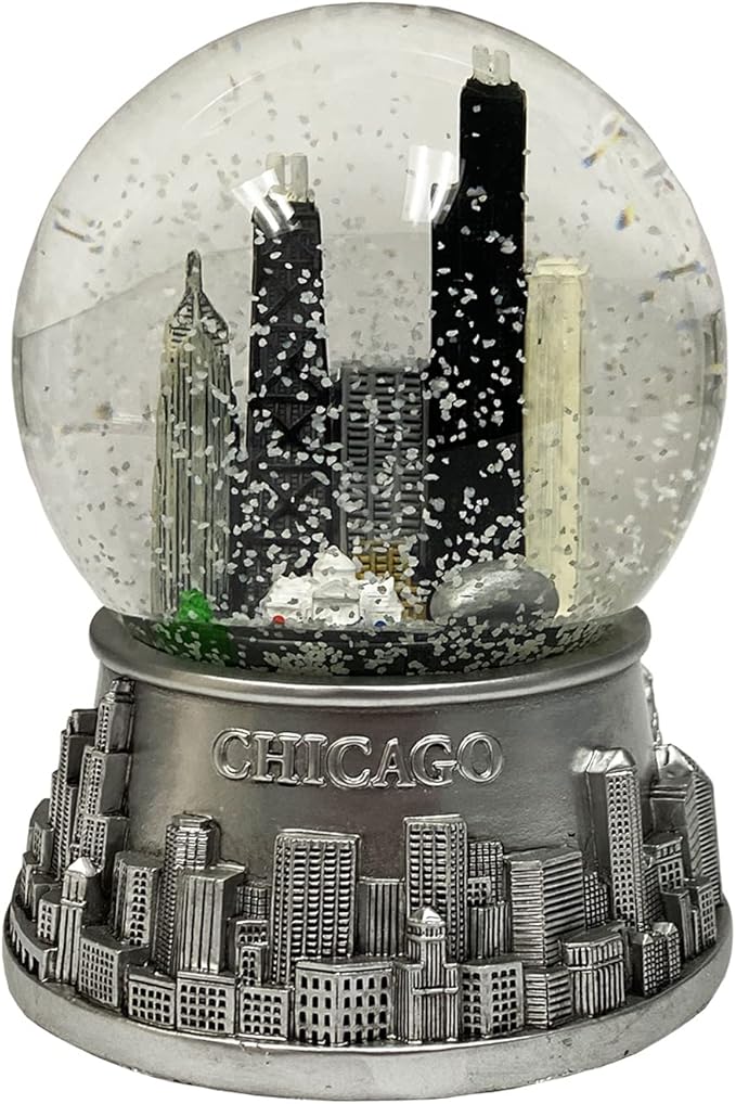 Musical Chicago Snow Globe - Water Globe - Pewter Look - 100mm