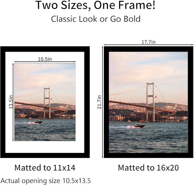 16x20 Picture Frame Black Set of 3, Display Pictures 11x14 with Mat or 16 x 20 Without Mat, Poster Frames 16x20 for Wall Hanging Horizontal and Vertical
