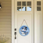 Welcome Winter Snowman Blue Sign for Front Door Christmas Snowflake Wood Door Hanger 12"x12" Holiday Welcome Decorations Rustic Wreath Wall Hanging Decorative for Home Wall Porch Yard Garden