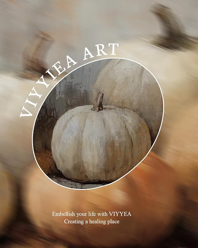 VIYYIEA Vintage Gold Framed Wall Art for Living Room, Pumpkins Canvas Prints Home Decor, Oil Painting Picture, Bedroom Wall Decor Gifts for Friends or Family -【Five Pumpkins 】-(16L x 12W)