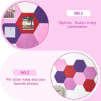 Mindsoft 16 Pcs Hexagon Cork Board for Walls with 50 Wooden Push Pins 6.7 x 5.9 in Felt DIY Tiles Notice with Nano Tape Hanging Bulletin Board for Home Photo Office Memo Note (Gradual Purple)