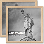 Natural Solid Wood 9x9 Picture Frame, Display 9 x 9 Inch Picture Poster Photo, Vertical & Horizontal Wall Hanging - 2 Pack/Natural/9"x9"