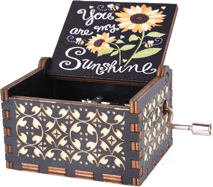 You are My Sunshine Wood Music Boxes, Laser Engraved Vintage Wooden Sunshine Hand Crank Musical Box Gifts for Birthday/Christmas/Valentine's Day/Mothers Day/Anniversary