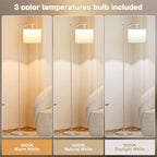 Ambimall 60" Floor Lamp for Living Room with 3 Color Temperatures, Adjustable Beige Shade with Light Gold Pole, Tall Lamp for Bedroom Office Classroom Dorm Room, 9W Bulb Included