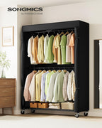 SONGMICS Heavy-Duty Rolling Clothes Rack, Garment Rack, Portable Closet on Wheels, with Adjustable Mesh Shelves and Hanging Rails, Fabric Cover, 15.8 x 43.3 x 78.3 Inches, Ink Black ULGR419BH01