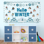 Hello Winter Bulletin Board Set Snowflake Border Classroom Decorations DIY Photo Holiday Snowman Paper Cutouts for Christmas Chalkboard School Home Wall Teacher Supplies